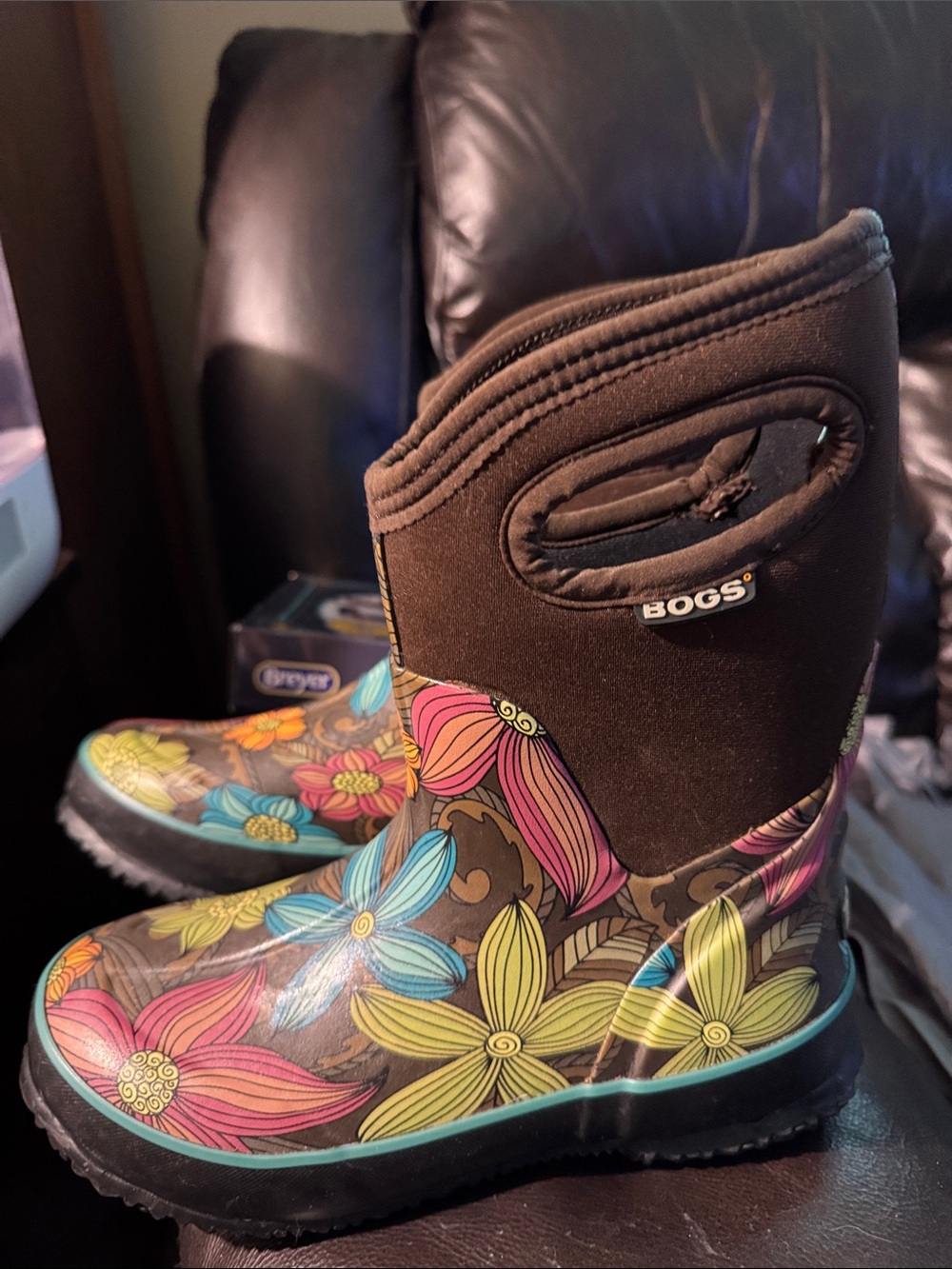 BOGS Womens Brown Floral Rain Boots size 6 Classic Mid Stargazer - Picture 12 of 16